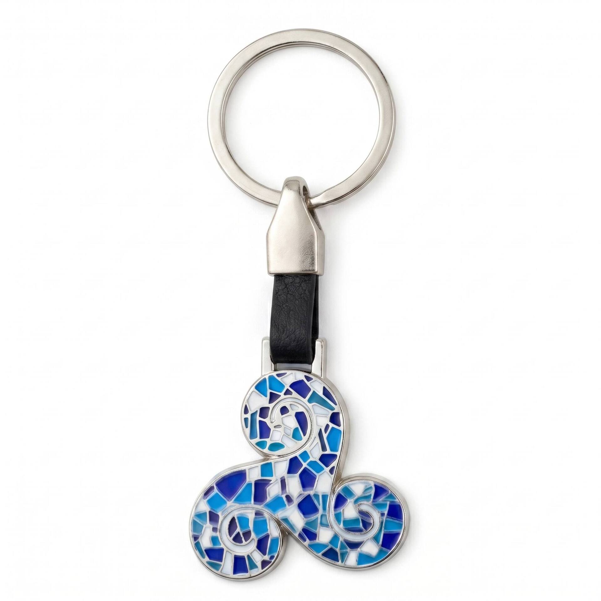 Llavero de metal lacado - Trisquel blanco y azul